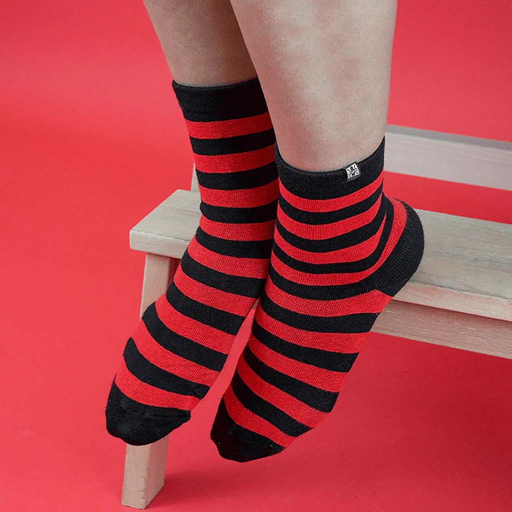Crew Sock Red & Black Stripe - Image 4